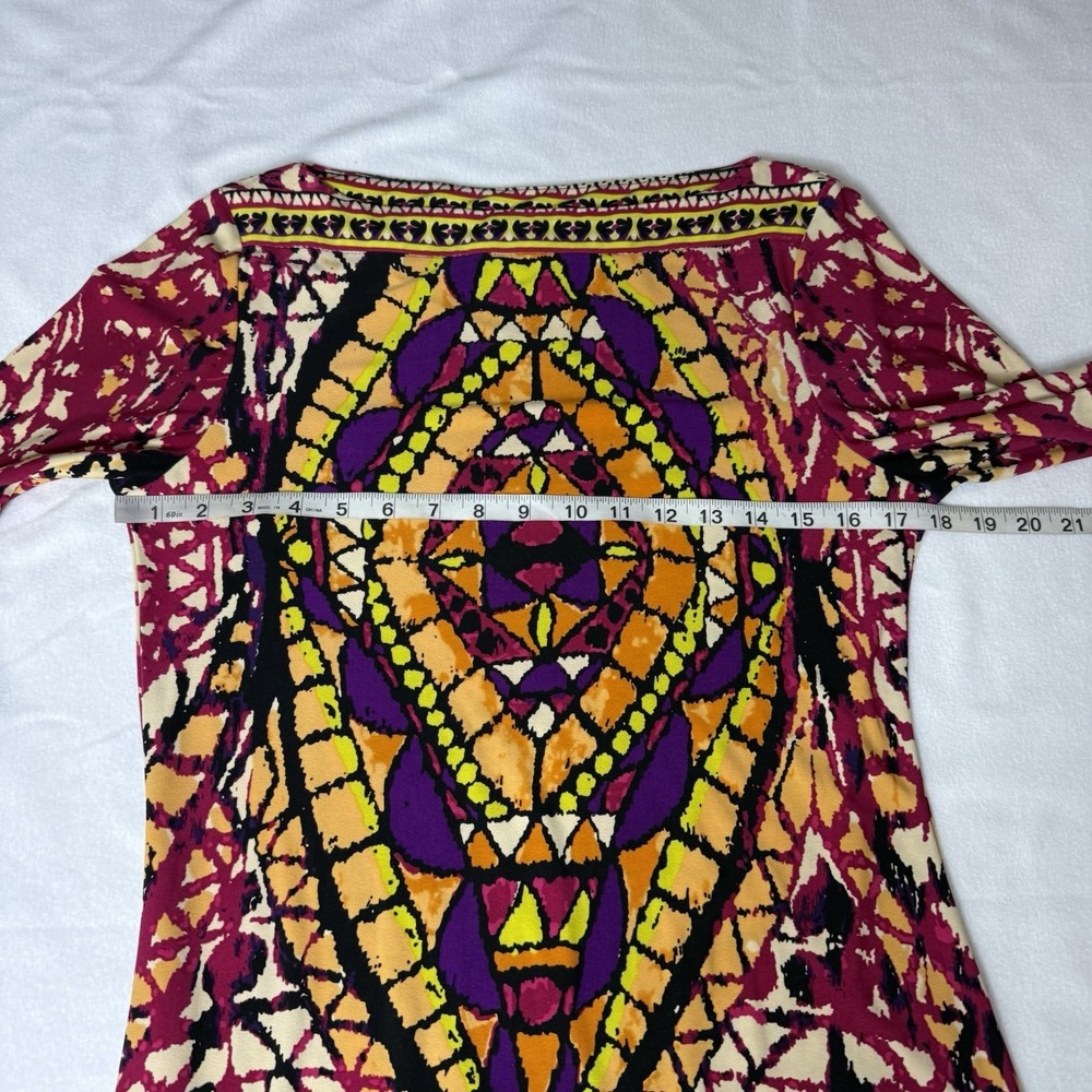 Colorful Ice Multicolor Shift Mosaic Print Dress 3/4 Sleeve Womens 8 Boho - Picture 8 of 13